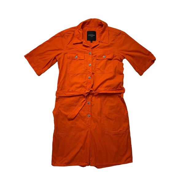 LE SUPERBE Kelly Twill Romper In Neon Orange Size 4 Short Sleeve Shorts - Picture 1 of 7